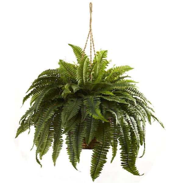 Nearly Natural 32 in. Artificial Green Boston Fern Plant with Metal Planter  with Stand DIY KIT T4482 - The Home Depot