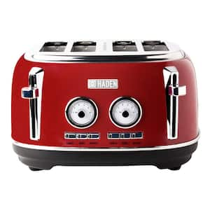 Dorset 1500-Watt 4-Slice Red Wide Slot Retro Toaster with Removable Crumb Tray and Browning Control