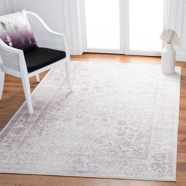 Adirondack Ivory/Lavender 4 ft. x 6 ft. Border Distressed Area Rug