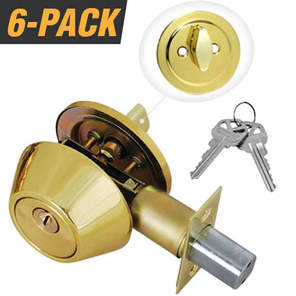 Premier Lock Solid Brass Entry Door Lock Single Cylinder Deadbolt with 12 KW1 Keys (6-Pack, Keyed Alike)