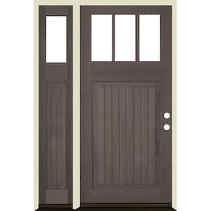 50 in. x 80 in. Craftsman V Groove LH 1/4 Lite Clear Glass Grey Stain Douglas Fir Prehung Front Door with LSL