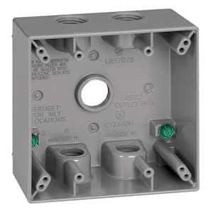 2-Gang Metal Weatherproof Electrical Outlet Box with (5) 3/4 inch Holes, Gray