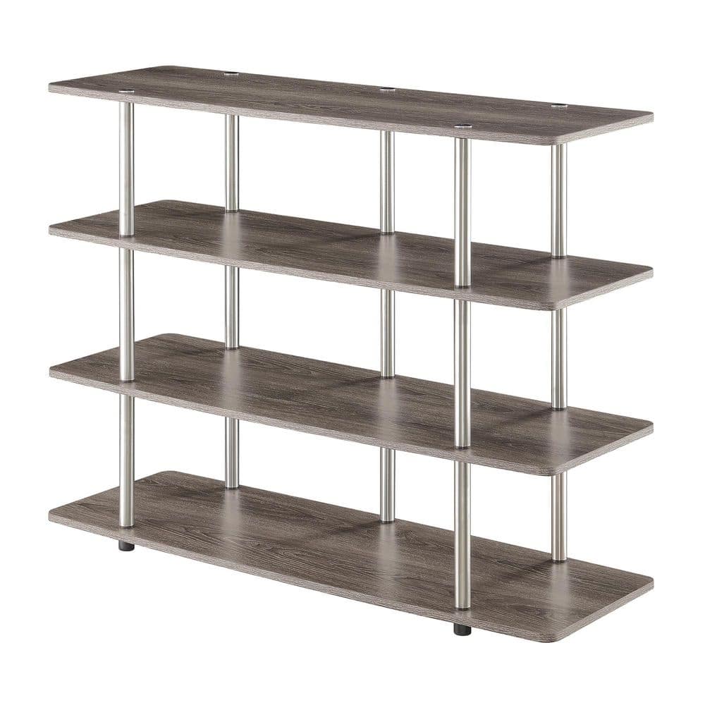 Weathered Gray 48" Particleboard and Stainless Steel 4-Tier TV Stand