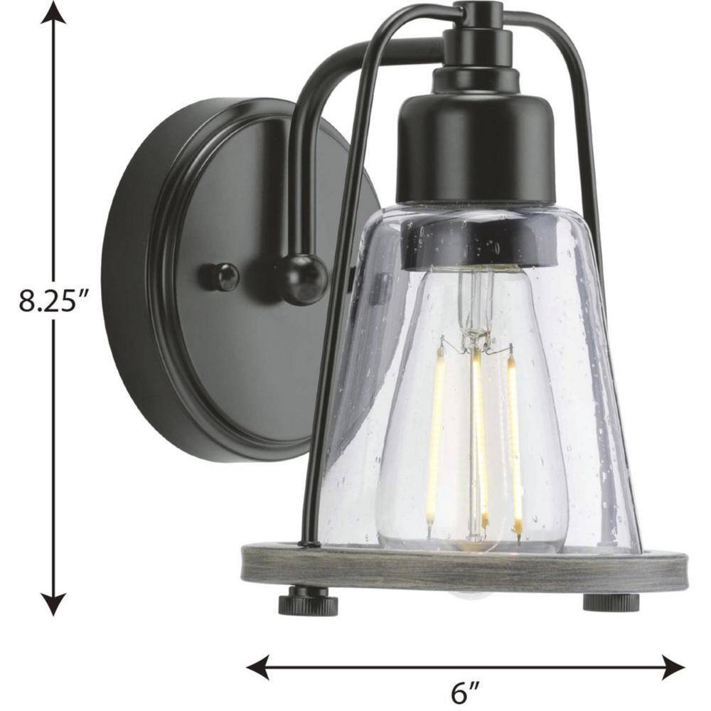 Matte Black Bell-Shaped Wall Sconce with Clear Seeded Glass Shade