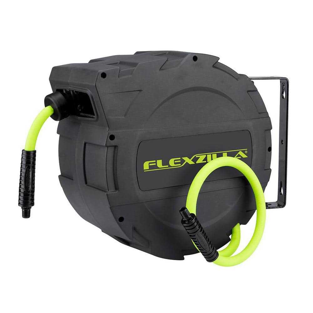 Flexzilla® Pro Retractable Air Hose Reel, Open Face, Single Axle Arm, 1/2  x 50', ZillaGreen® 