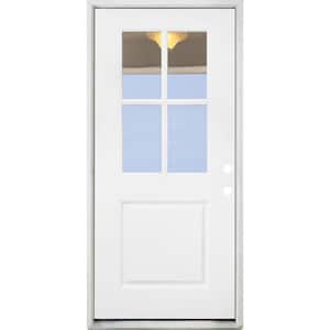 32 in. x 80 in. Legacy 4 Lite Half Lite Clear Glass Left Hand Inswing White Primed Fiberglass Prehung Front Door