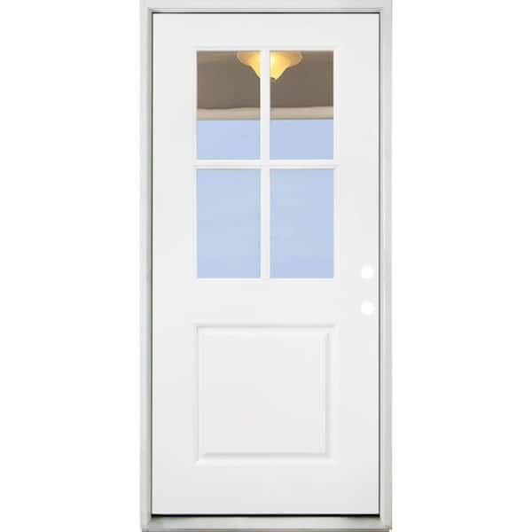 Steves & Sons 32 in. x 80 in. Legacy 4 Lite Half Lite Clear Glass Left Hand Inswing White Primed Fiberglass Prehung Front Door