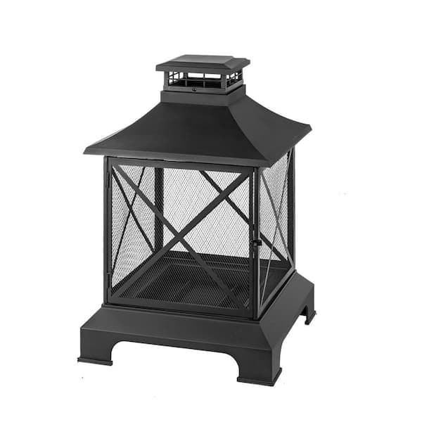 Unbranded 24 in. W x 42 in. H Outdoor Square Metal Pagoda-Style Wood-Burning Fire Pit with Log Grate