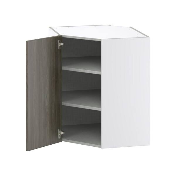 J COLLECTION 24 in. W x 40 in. H x 14 in. D Medora Textured Slab Walnut Assembled Wall Diagonal Corner Kitchen Cabinet