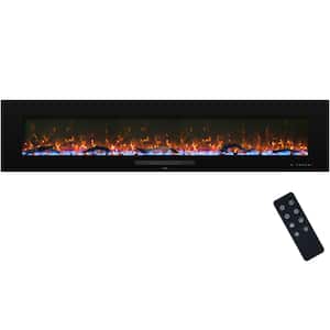84 in. Electric Fireplace, Fireplace Insert/Wall Mounted with Thermostat, 1500-Watt to 750-Watt in Black