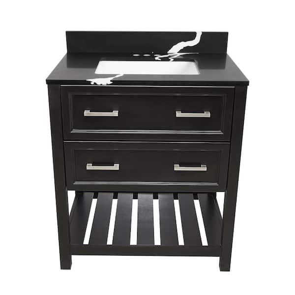 Ella Tremblant 31 in. W x 22 in. D x 36 in. H Bath Vanity in Espresso with Quartz Stone Calacatta Black Top with White Basin