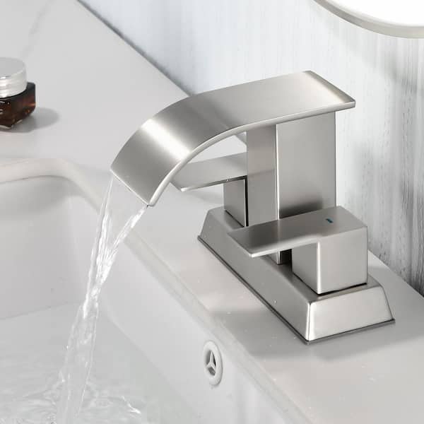 4 in. Centerset Double Handle Bathroom Sink Faucet with Pop-up Drain in Brushed Nickel SN4
