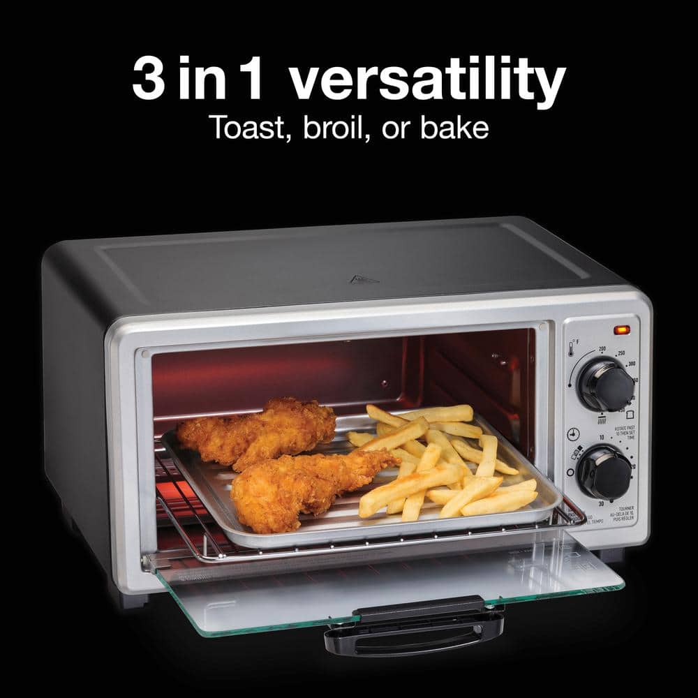 Proctor Silex Black and Silver 4-Slice Toaster Oven Broiler