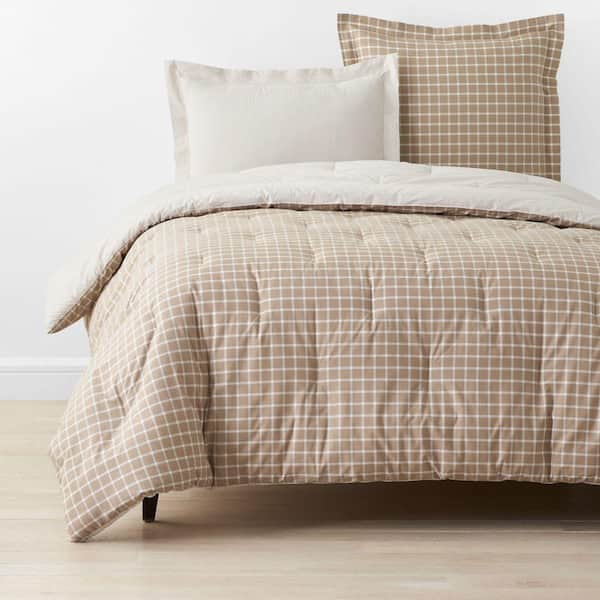Company Cotton Brown Windowpane Yarn Dyed Twin XL Cotton Percale Comforter