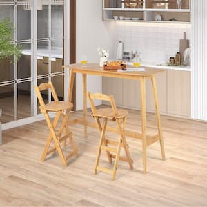 Natural Bamboo Folding Barstools Counter Height Dining Chairs Installation Free Set of 2