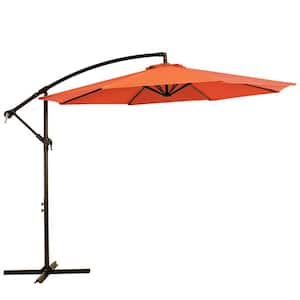 10 ft. Cantilever Hanging Steel Offset Outdoor Patio Umbrella with Cross Base in Orange