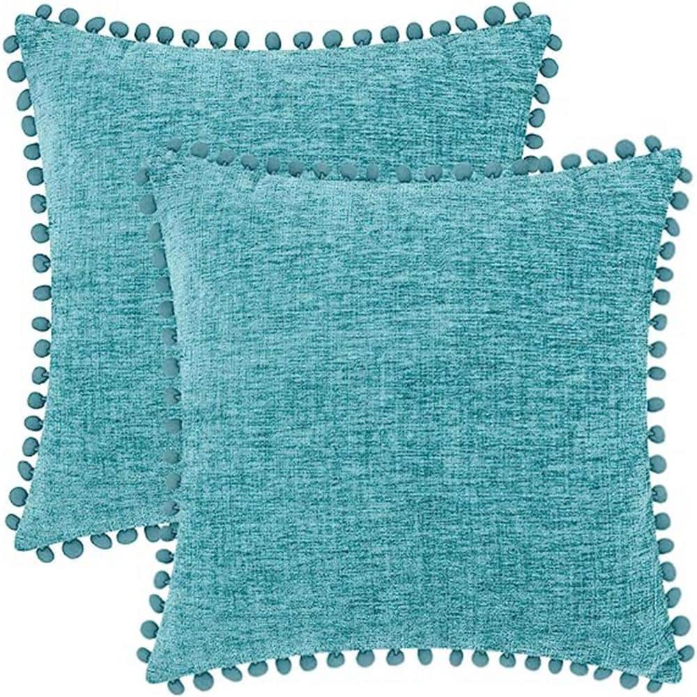 Outdoor Throw Pillow Cases Pack of 2 Cozy Solid Dyed Soft Chenille Cushion 