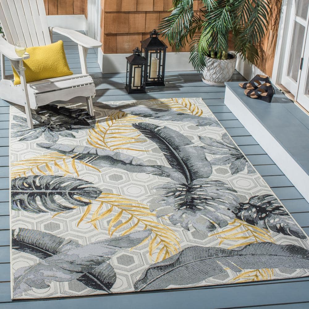 Tropical Paradise Gray & Gold Synthetic Area Rug - 5'3" x 7'6"
