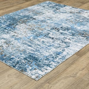 Summit Blue/Ivory 4 ft. x 6 ft. Abstract Icy Polyester Machine Washable Indoor Area Rug