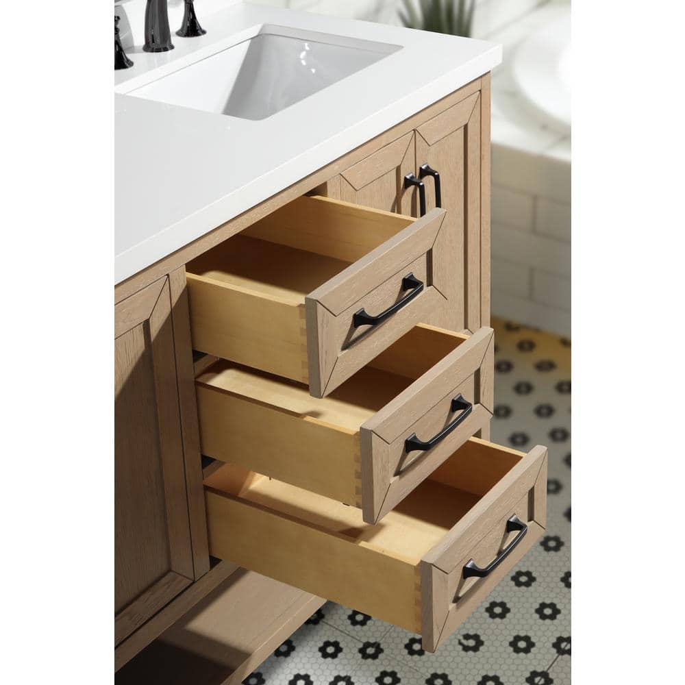 Venice 55" Oak Gray Solid Wood Double Sink Bathroom Vanity