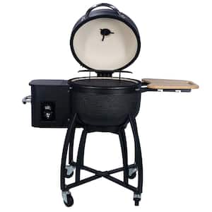 19.6 in. Dia Pellet Grill in Black Finish with Double Ceramic Liner 4-in-1 Smoked Roasted BBQ Pan-Roasted