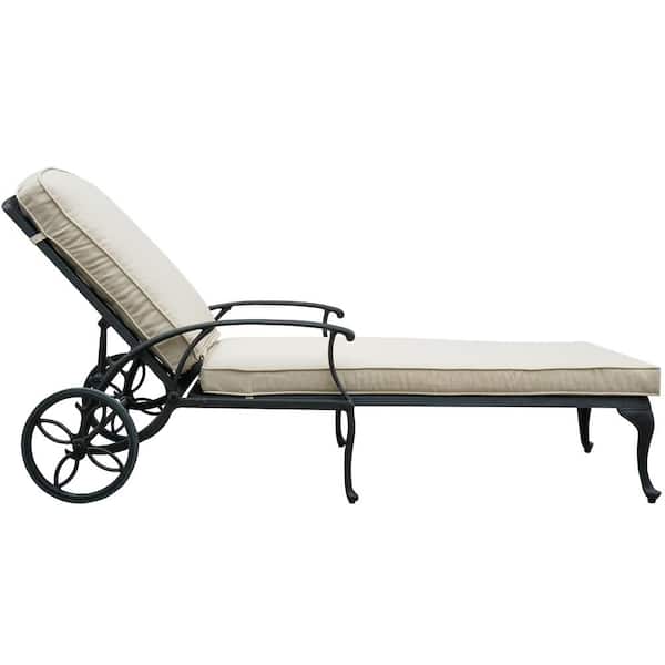 Unbranded 49.21 in. L Antique Bronze Aluminum Outdoor Chaise Lounge Reclining Chair with Beige Cushion (Set of 2)