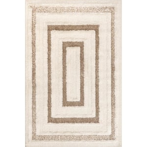 Riana Geometric High/Low Shag Beige 6 ft. 7 in. x 9 ft. Area Rug