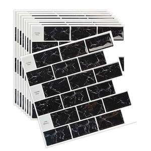 11.8 in. x 11.8 in. Vinyl Peel and Stick Backsplash Tile Wall Subway Tile for Kitchen, Black Marble (10-Pack)