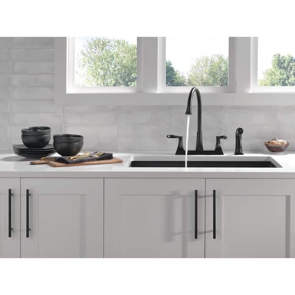 Everly Double Handle Standard Kitchen Faucet with Spray in Matte Black