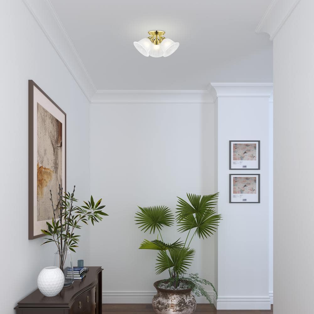 Elegant Polished Brass 3-Light Flush Mount with White Alabaster Glass