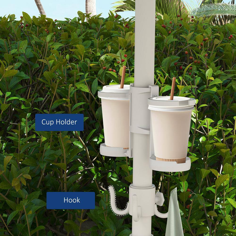 Cream White 5.7 ft Beach Umbrella with Cup Holders and Hooks