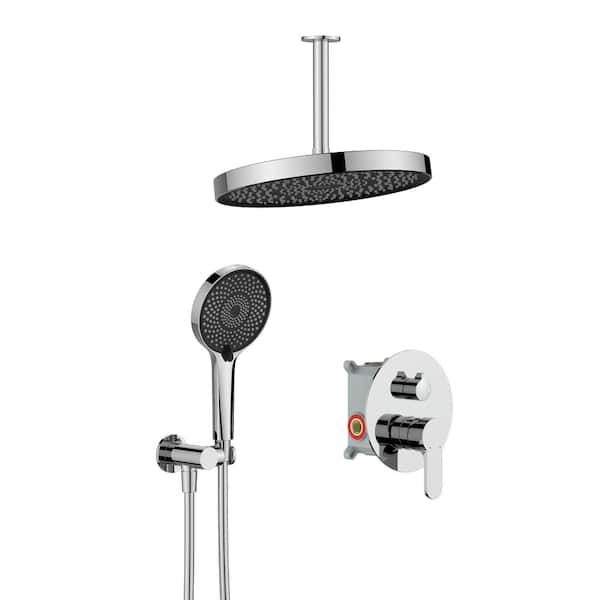 Lukvuzo Single Handle 3-Spray Shower Faucet GPM with High Pressure in Chrome Ultra-thin Wall Mounted Shower Faucet Set