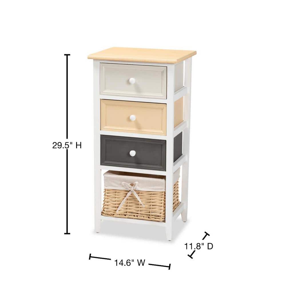 Multi-Colored Wood 3-Drawer Storage Unit with Basket