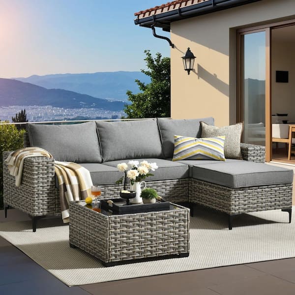 Vanessa 5-Piece Wicker Outdoor Patio Conversation Seating Set with Dark Gray Cushions
