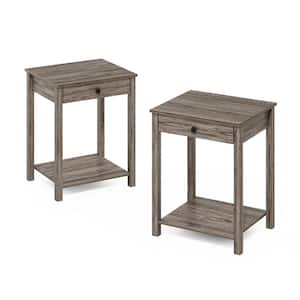 Montale 17.7 in. Rustic Oak Rectangle Wood Side Table with Drawer, Set of 2