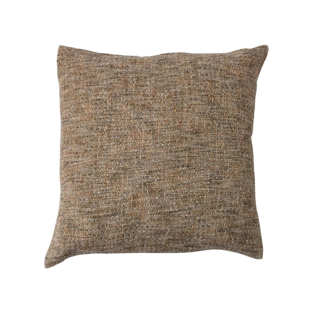 20" Gray and Tan Mélange Cotton Blend Bouclé Pillow