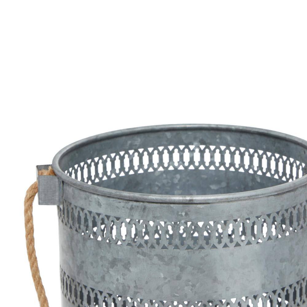 Elegant Coastal Grey Metal Candle Lantern Set, 10" and 12"