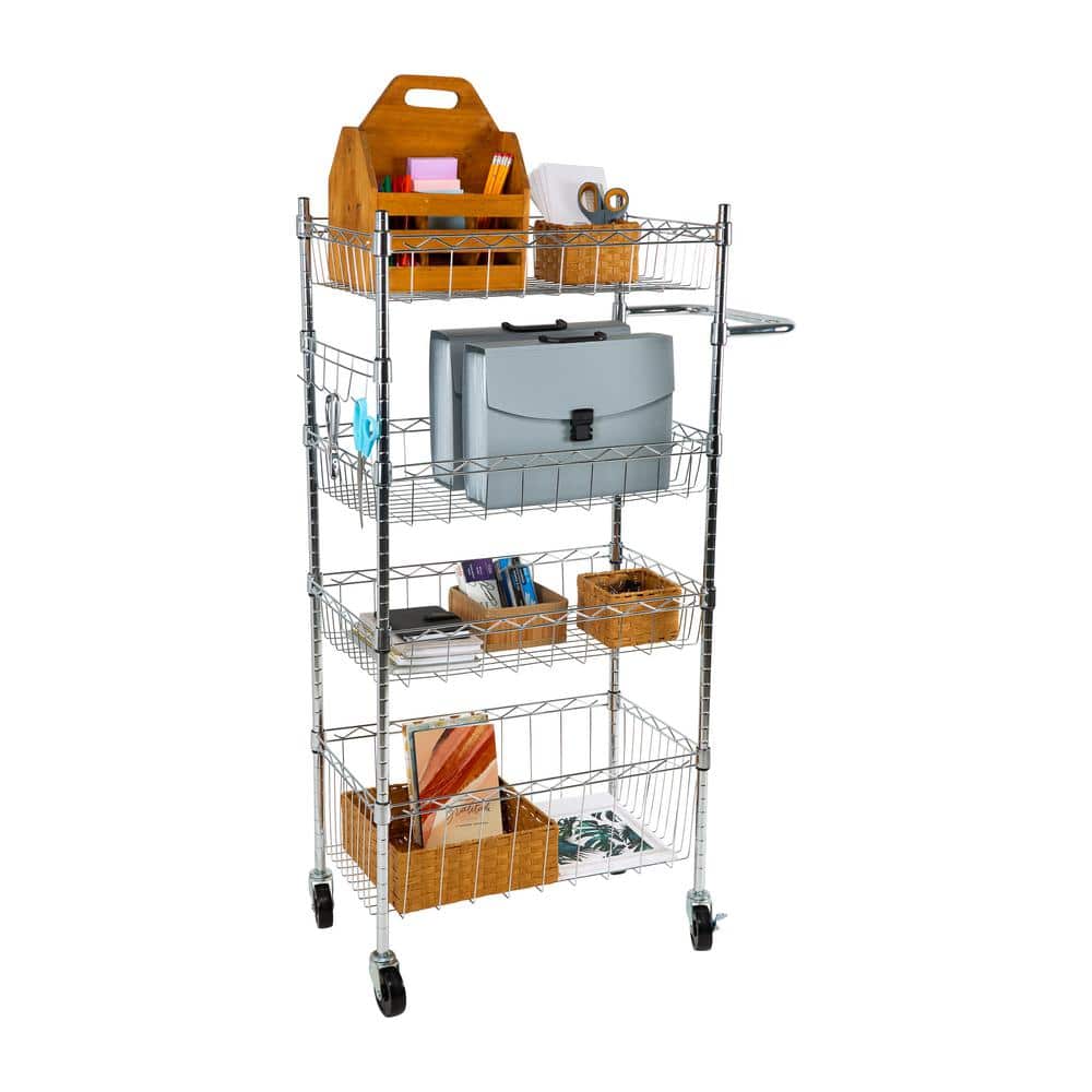 Chrome 4-Tier Industrial Utility Cart with Casters