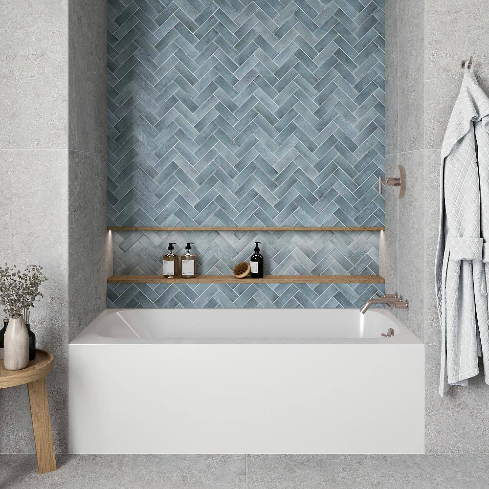 Glossy White Acrylic Right-Hand Drain Alcove Bathtub with Brushed Nickel Drain