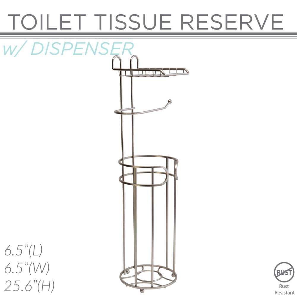 Satin Nickel Free Standing Toilet Paper Holder with Phone Shelf