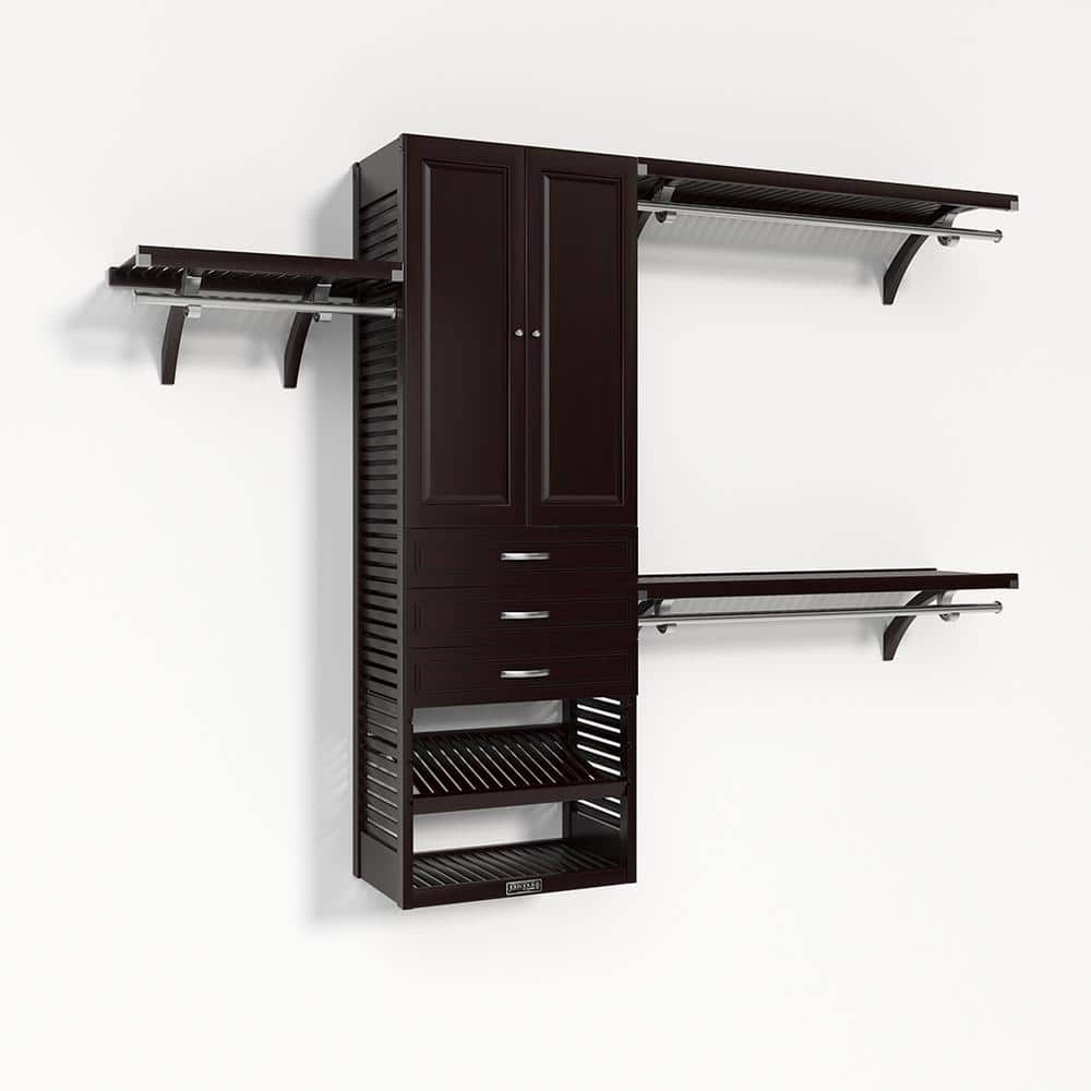 72 in. W - 120 in. W Espresso Walk in with 3 Drawers and Wood Door 16 in. Shelf Wood Closet System price history on PriceWatchPro