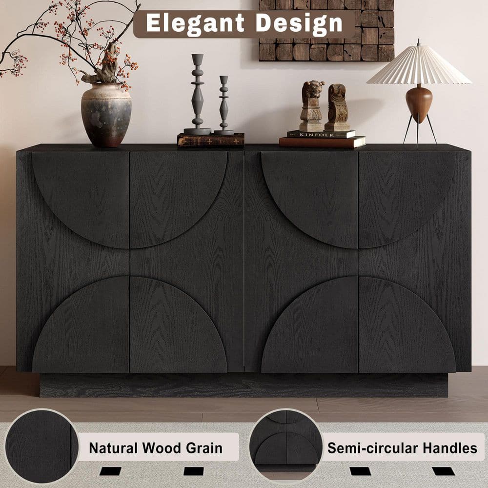 Black MDF Wood Sideboard Buffet Cabinet with Semi-Circular Handles and Adjustable Shelves price history on PriceWatchPro