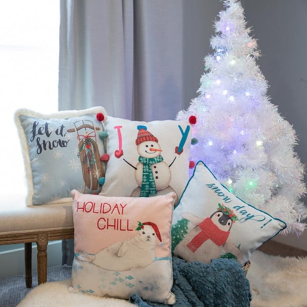 Christmas Tree Sled Embroidered Lumbar Pillow