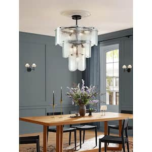 8-Light Black Pendant Hanging Light Fixture Modern Branch with glass lampshade