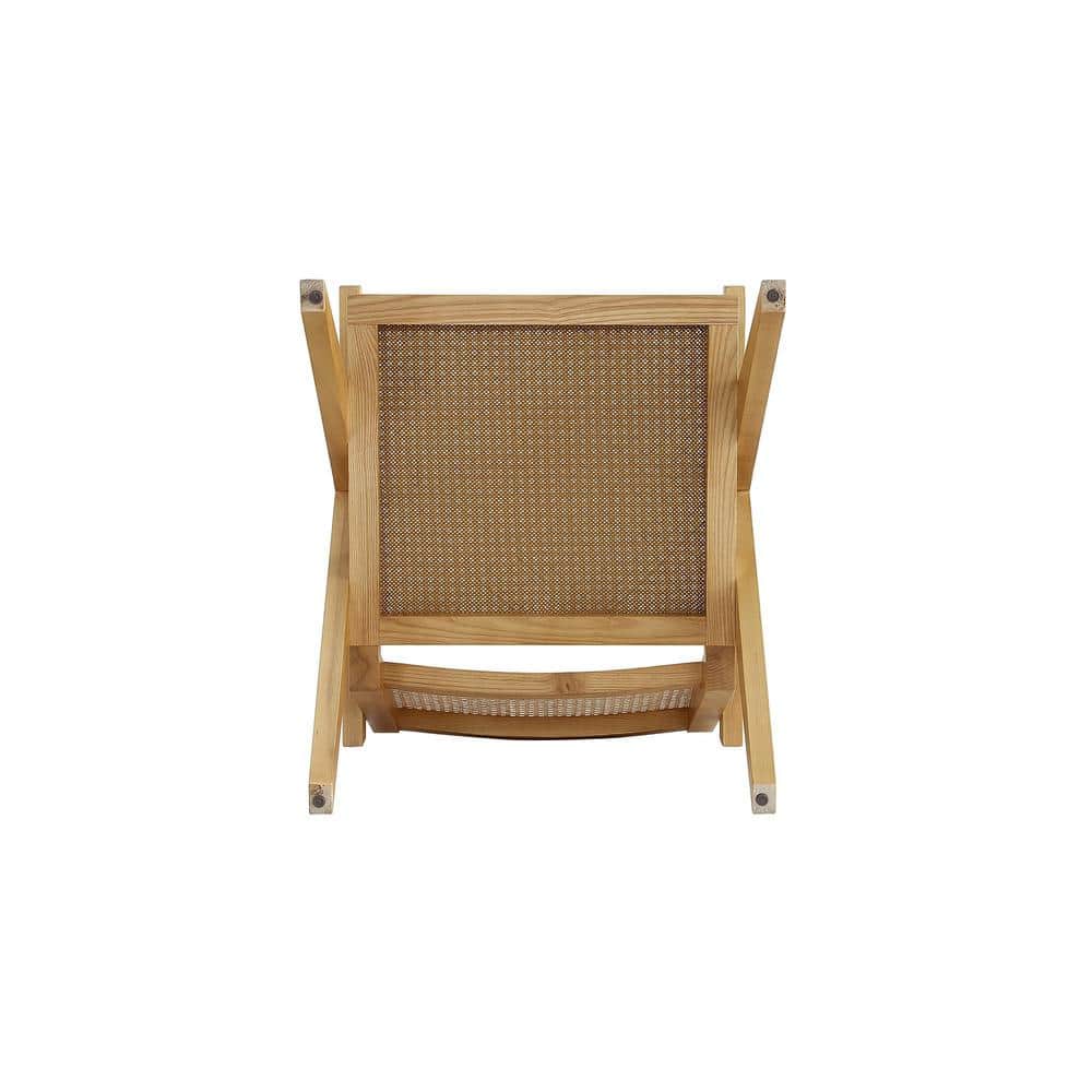 Set of 2 Natural Wood and Cane Accent Chairs
