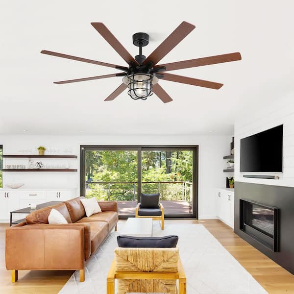 66 in. Indoor Black 8 Durable ABS Blades Light 6 speed Ceiling Fan with Remote Control and Reversible DC Motor