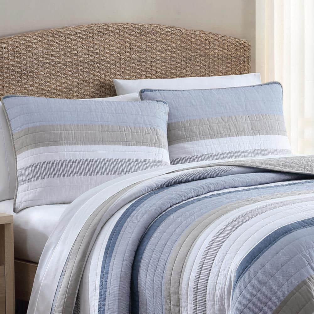 Nautical Blue and Beige Cotton King Quilt Set