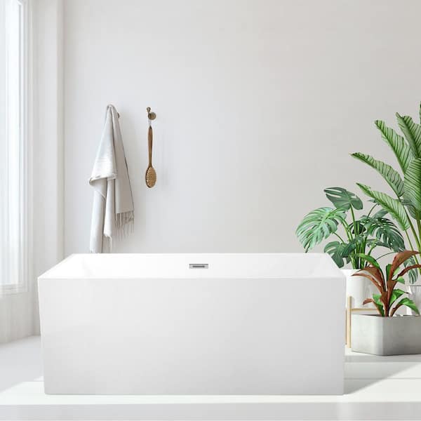 Persephone 59 in. Acrylic Flatbottom Non-Whirlpool Soaking Bathtub in White Persephone 59 in. Acrylic Flatbottom Non-Whirlpool Soaking Bathtub in White