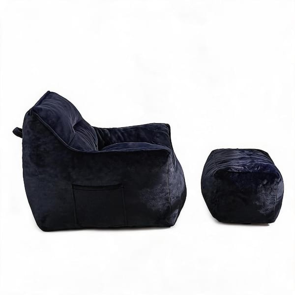 CozyNest 39.37 in. Bean Bag Chair Navy Blue Faux Fur Foam Filled with High Resilience Foam for Living Room