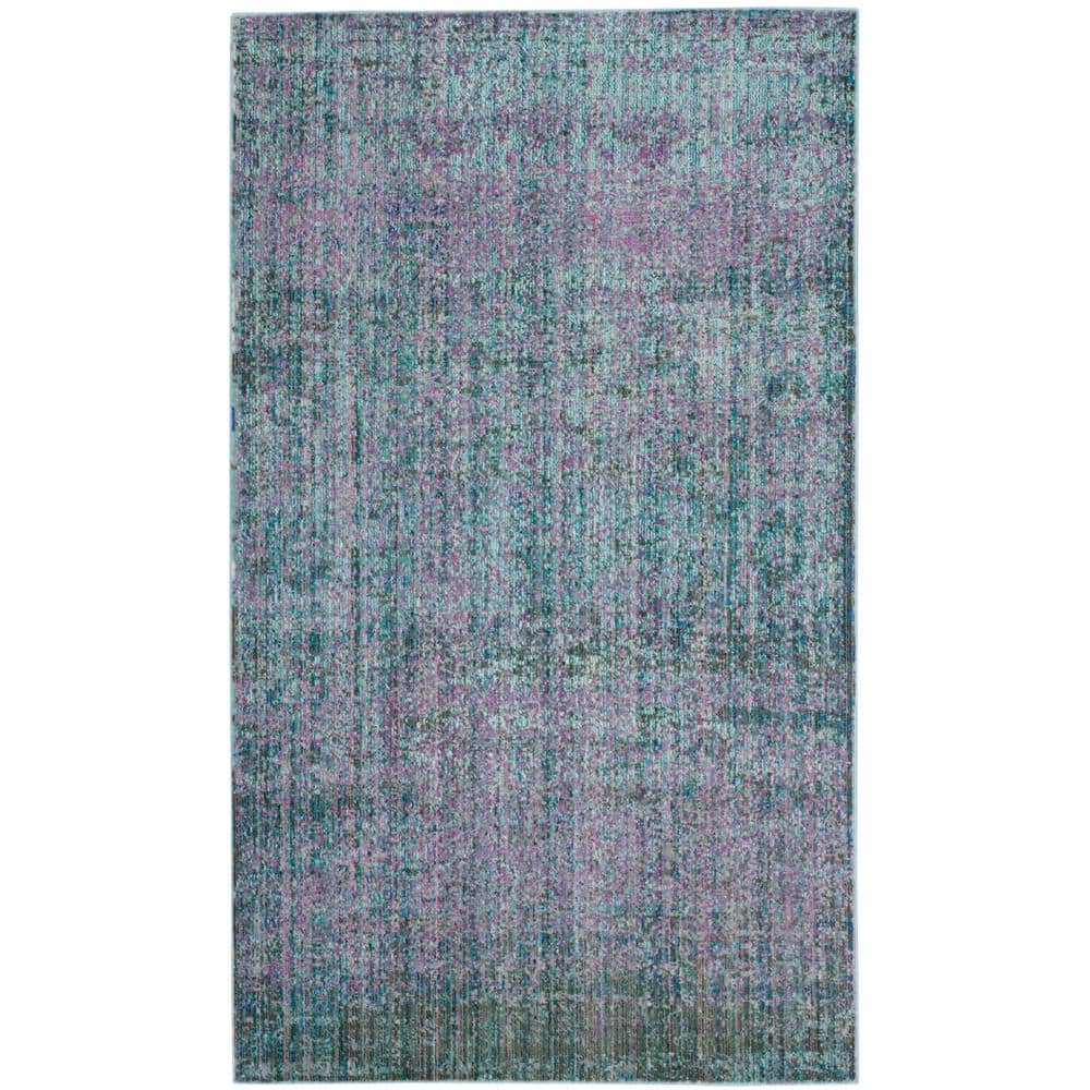 Turquoise and Multicolor Synthetic Rectangular Area Rug, 3' x 5'